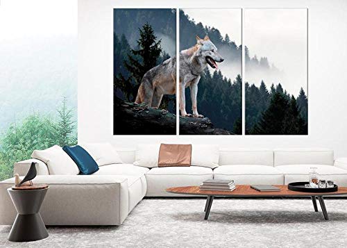 Cuadros en lienzo para salon moderno triptico de lobo decoracion dormitorio elegante 2
