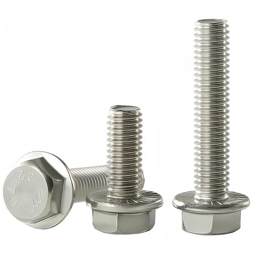 Image of M8x1.25 x 16mm Flanged Hex Head Bolts, 304 Stainless Steel (A2-70), Bright Finish, Fully Threaded, Hexagon Head Flange Bolts, Quantity 15