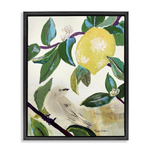Lemon Citrus Bird Perched Botanical, 25 x 31 Inch Canvas in Floater Frame