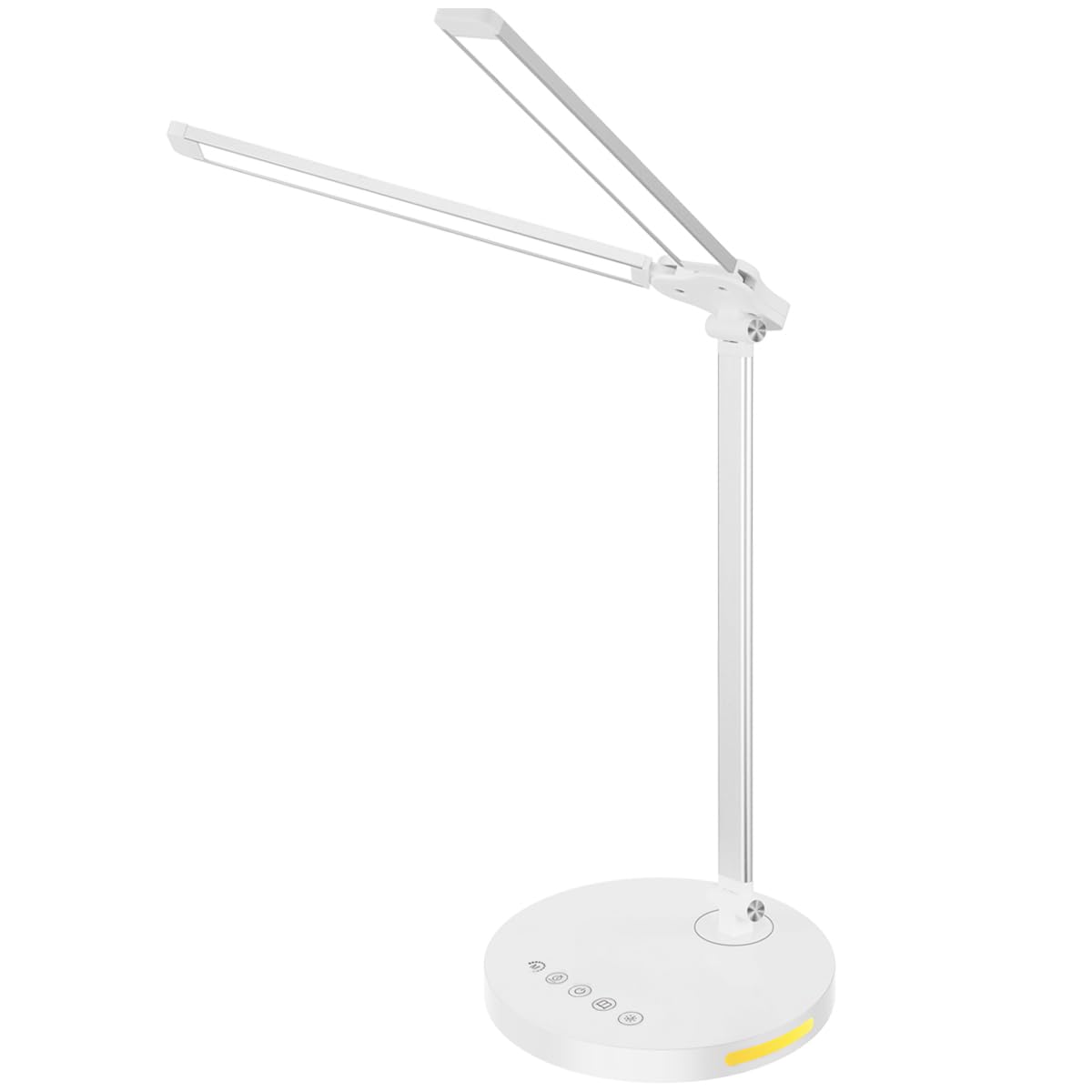Qualore LED Desk Lamp with Dual Arms, 5 Color Mode, 10 Brightness Level, Adjustable Bedside Table Lamp with USB Charging, Auto Timer, Energy Efficient Desk Light for Bedroom Office Study Nail Kids