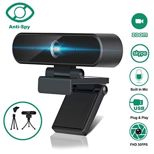Webcam with Microphone, Computer Camera,1080p HD Webcam with Privacy Cover and Tripod, Web Camera USB Play and Plug, Streaming Webcam for Laptop Desktop,for YouTube Skype Live Video Conferencing