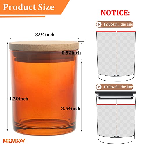 MILIVIXAY 12 Stück 340 ml bernsteinfarbene dicke Glas-Kerzengläser mit Deckel – leere Kerzengläser für die Herstellung von Kerzen… – Ansicht 2
