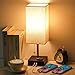 USB Bedside Table Lamp, Golspark Minimalist Nightstand Lamp with Charging Ports, Lamps for Bedrooms, Fabric Linen Lamp Shade, Modern Desk Lamp with Pull Chain (Square Table lamp)
