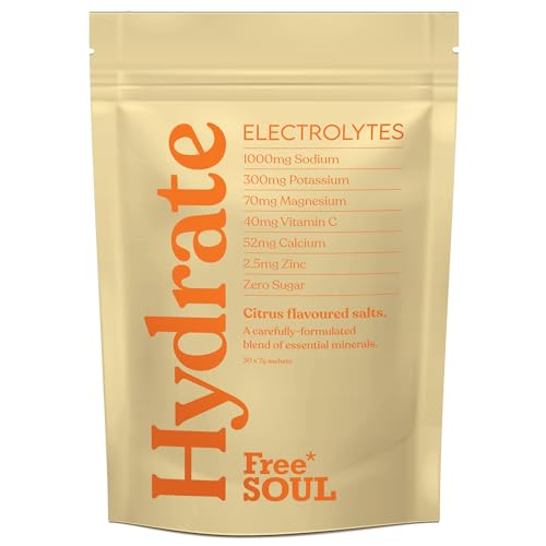 Free Soul Hydrate – Electrolyte Sachets with Sodium, Magnesium, Vitamin C, & More - Zero Sugar, Advanced Hydration Sachets for Enhanced Hydration & Recovery | Citrus Flavour | 30 Sachets