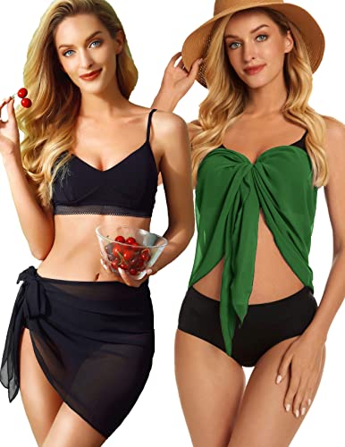 Image of CHICGAL 2 Pieces Women Beach Sarong Bathing Suit Wrap Skirt Sheer Bikini Swimsuit Cover Ups for Swimwear