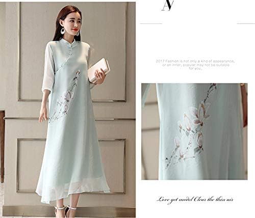 タイムセール Jinpin ワンピース レディース シフォンワンピース 改良チーパオ チャイナドレス 刺繍 チャイナ服 ロングワンピース 七分袖 ドレス アオザイ ベトナム Aライン 花柄 立ち襟 パーティー結婚式 中国風 中華風 民族風 Wisp Mx