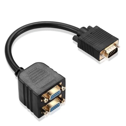 Image of ETZIN VGA Splitter Cable 1 Male to 2 Female Adapter Monitor Y Splitter Cable 25cm Black Can't Connect Two at The Same time TD-1303CC