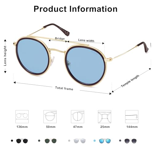 Image of SOJOS Retro Vintage Round Polarized Sunglasses for Women Men Double Bridge Circle Sunnies SJ1104