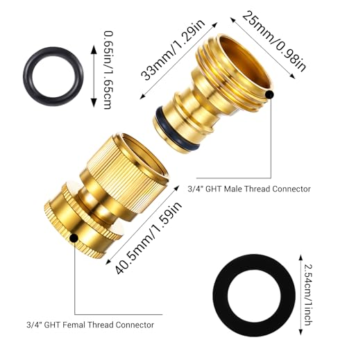 Garden Hose Quick Connector, 6 Sets Solid Brass Quick Connect 3/4 Inch GHT Thread Fitting Connect Kit No-Leak Water Hose Connectors (Female+Male) - Thumbnail 2