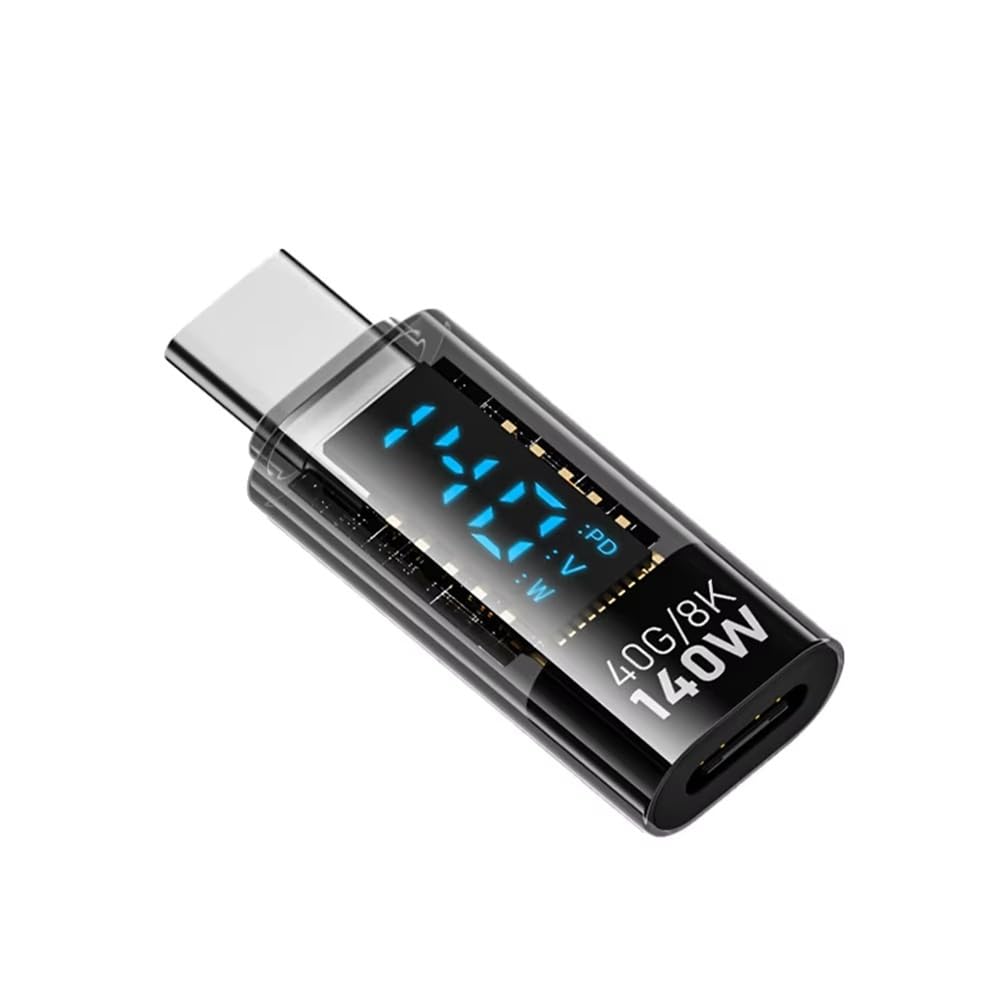 Adapter USB C z Wyświetlaczem LED 140 w 40 Gb/S 8K Rozszerzenie USB C PD3.1 Złącze C Miernik C Czarny