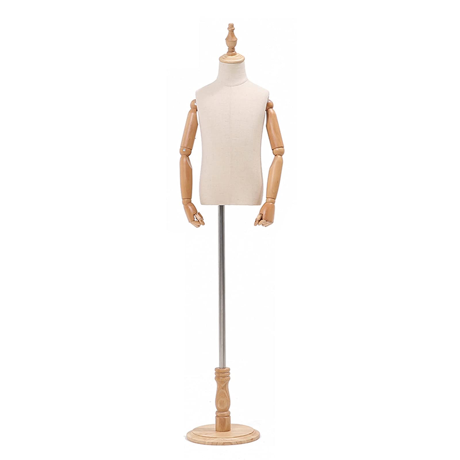 Niño maniquí de busto en lino y base de madera maciza regulable