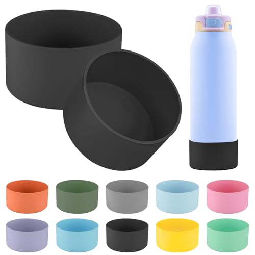 2 PCS Ello Pop Water Bottle Boot - Silicone Bottom for 22 OZ Stainless Steel Bottle - Accessories to Avoid Scratches and Noise (Black, 22oz)