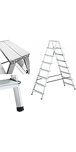 Escabeau Et Marchepied GENERIQUE MonMobilierDesign DWA Escabeau Double Pliable En Aluminium 8