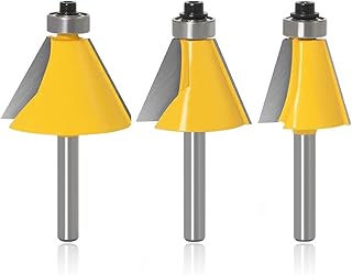 Mesee 3 Pieces Chamfer Edge Forming Router Bit Set, 1/4 Inch Shank Chamfer and Bevel Edging Cutter Bits with Bearing Guide Woodworking Cutting Tool - 15/22.5/30 Degree Cutting Angle