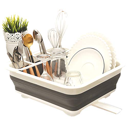 JEANGO Escurridor de Platos de plástico de Cocina, escurridor de Platos Plegable Multifuncional, Blanco