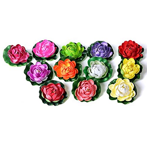 Blue Penguin® Multicolour Artificial Floating Lotus Flowers with Rubber Leaf for Decoration (Pack of 12)-image-18