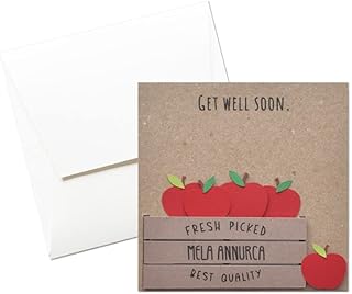 Get well - get well soon - red apple - greeting card with envelope (4,7" x 4,7") - hand made card - blank inside.