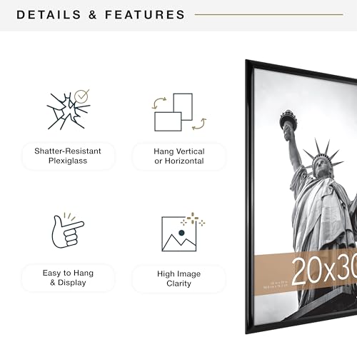 MCS Trendsetter 20x30 Poster Frame Black High-Gloss, Vertical & Horizontal Wall Hanging Large Picture Frame for Photos, Posters & Art Prints (2-Pack)