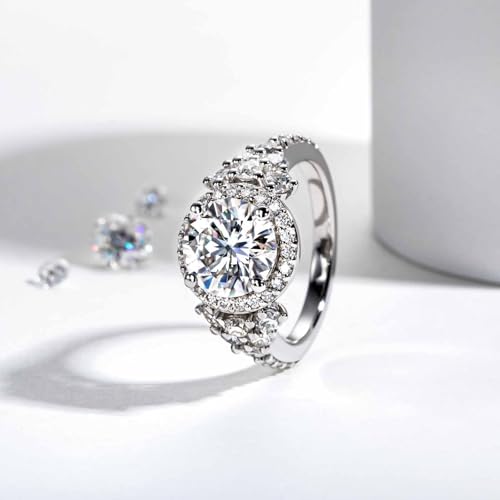 Moissanite Engagement Ring 4.3 CTTW D Color VVS1 Clarity 925 Sterling Silver Vintage Halo Anniversary Promise Wedding Rings for Women with Certificate4