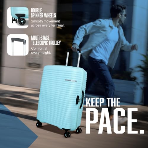 Image of American Tourister Liftoff+|Medium Size Check-in Spinner Trolley Bag (67 cm) for Travel|360 8 Wheel Travel Luggage|Hard Case Polypropylene (PP) Suitcase|Mounted TSA Lock|Spa Blue