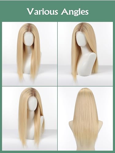 Image of 13 * 4 HD Glueless Human Hair Ombre Light Blonde Lace Front Wigs for White Women Straight Wig Pre Plucked 180% Density Transparent (24inch)