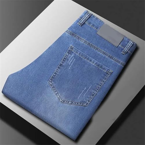 Men's Summer Thin Slim Straight Jeans Light Denim Pants Casual Regular Fit Fitness Trousers4