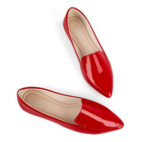 Image of MUSSHOE Pointed Toe Flats for Women, Comfortable Business Casual Work Shoes, Slip On Loafers with Arch Support, Office Walking Flats for All Day Standing
