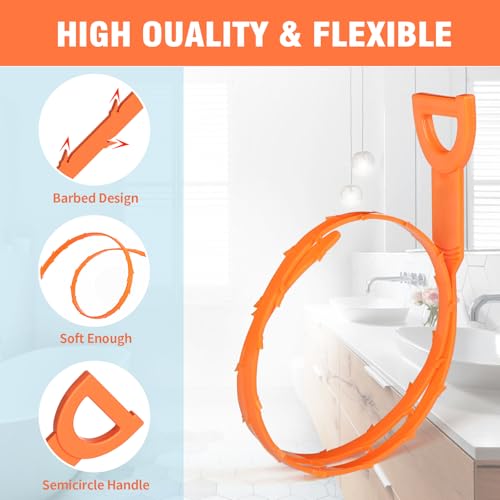 reliahom 12 Pack 27 inch Long Drain Clog Remover, Drain Snake Clog Remover Tool Drain Cleaner Hair Clog Remover Sink Snake Drain Hair Catcher for Shower Kitchen Sink Bathroom Tub Sewer