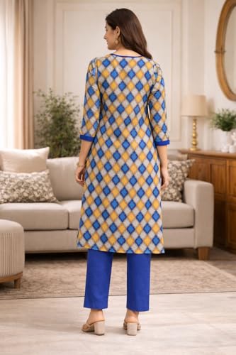 Image of Women's Cotton Blend Unstitched Kurti Set for Women | A-Line Style Dress Material | 2-Piece Traditional Ethnic Wear Suit Fabric