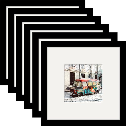 8x8 Black Picture Frames Square Nature Solid Wood 6 Pack for Wall Mounting and Tabletop Display