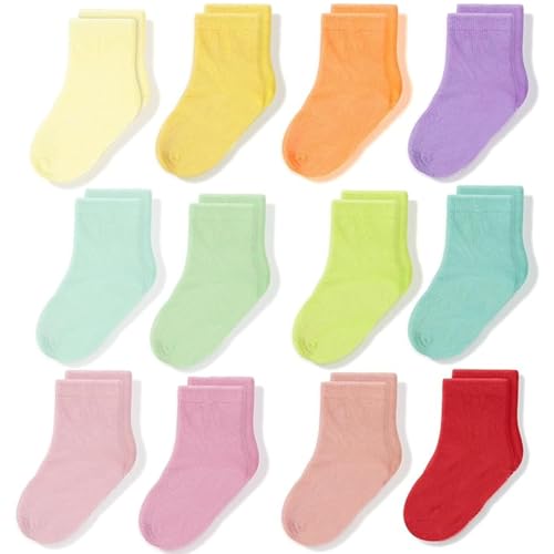 Image of CozyWay Baby & Toddler Socks Crew Comfy Cotton Socks For Girls and Boys Babies Soft & Breathable Infant - 12 Pack