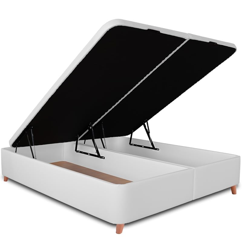 Ventadecolchones - Canapé Abatible Serena con Patas | Tapizado en Polipiel Blanco con Tapa en Tejido 3D Transpirable | 135 x 190 cm (2 uds 67,5 x 190 cm)