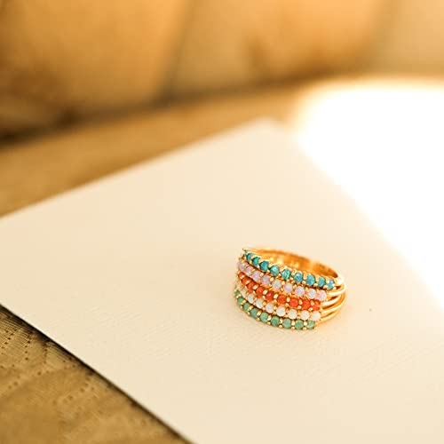 Espere Turquoise Green Half Eternity Band | Dainty Gold Ring For Stacking | Simulated Opal Ring Minimalist Jewelry [Size 6] #TOP6