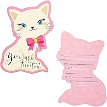 Blue Panda Cat Birthday Invites - 5 x 7 in, 36 Pack, Pink Modern Cartoon - Kids Invites with Envelopes Party Pack - Cat Themed Birthday Party Invitations