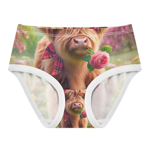 Colorful Flower Highland Cow Toddler Girl Undies, Underwear Girls, 2T–8 Years