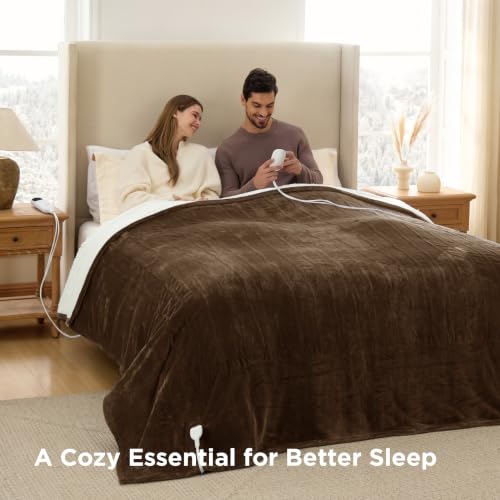 Image of Bedsure Heated Blanket Queen Size, Dual Control Electric Blanket, Brown