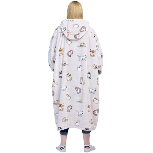 Image of Waitu Wearable Blanket Sweatshirt Gifts for Women and Men, Warm and Cozy Giant Blanket Hoodie, Thick Flannel Blanket with Sleeves and Giant Pocket - Cat Gray