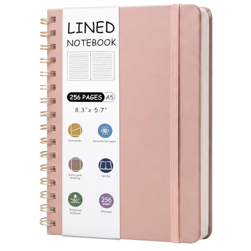 EOOUT Lined Spiral Notebook Journal, 128 Sheets 256 Pages, 5.7 x 8.3 Inches, Thick Hardcover Notebook for Women Work School Note Taking, Brick Red