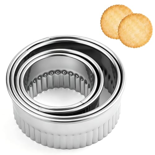 SZXMDKH Cookie Cutters Set of 4 Round Biscuit Cutter Stainless Steel Pastry Cutter Moulds for Kids Baking Cutters for Dough Pastry Donut Fondant Fruit Vegetable DIY Cake Decoration Silver