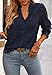 NALANISA Women's Fall Fashion Long Sleeve Shirts Button Down Dressy Casual Blouses V Neck Eyelet Embroidery Hollow Out Tops (Navy,XXL)