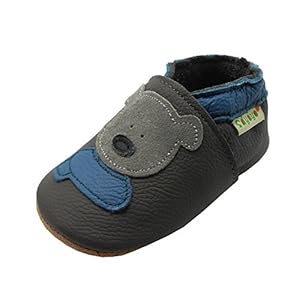 SAYOYO Weicher Leder Lauflernschuhe Krabbelschuhe Babyhausschuhe Kleinkind Lederschuhe Jungen und Mädchen, 21/22 (12-18) L Monate, Grau