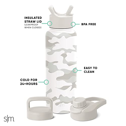 Simple Modern Camo Water Bottle With Straw, Handle, And Chug Lid Vacuum Insulated Stainless Steel Metal Thermos Bottles | Large Leak Proof Bpa-Free Flask For Gym | Summit Collection | 40Oz, White Camo #TOP2