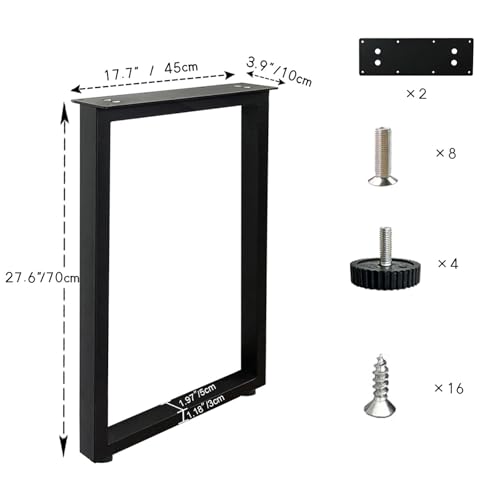 Jahof Metal Table Legs 70 cm, Rectangular Frame with Adjustable Feet, Heavy Duty Industrial Furniture Legs for Dining Table, Office Desk, Set of 2 (W45 x H70 cm)