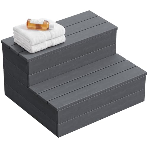 Flamaker HDPE Hot Tub Steps, Non-Slip Outdoor Stairs, 550 lb Capacity, Gray