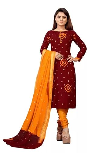 GJ Fashion Readymade Traditional Bandhani Printed Rayon Fabric Churidar Salwar Suit with Bandhani Dupatta for Girls and Women
