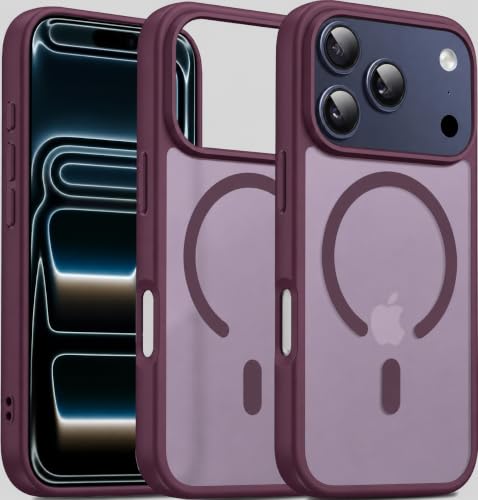 Image of Elzzi Magnetic Magsafe for iPhone 17 Pro Case (Compatible with MagSafe) Slim Translucent Matte Shockproof with Anti-Fingerprint Phone Case, Cherry