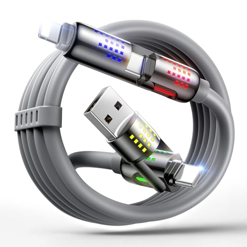 MAGIC JOHN 240W 4 in 1 Charging Cable 6.6FT USB C to Lightning Cable [MFi Certified] Chubby USB A/C to C/Lightning with Light for iPhone/MacBook/iPad/Samsung/Switch 2 Multi Chargers for All Devices
