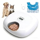 Pet Prime 6-Cell Automatic Cat Feeder with 2 Ice Packs Timed Wet/Dry Food Dispenser for Dog Rechargeable Pet Food Bowl with Timer (White-Auto Feeder with 2 Ice Packs)
