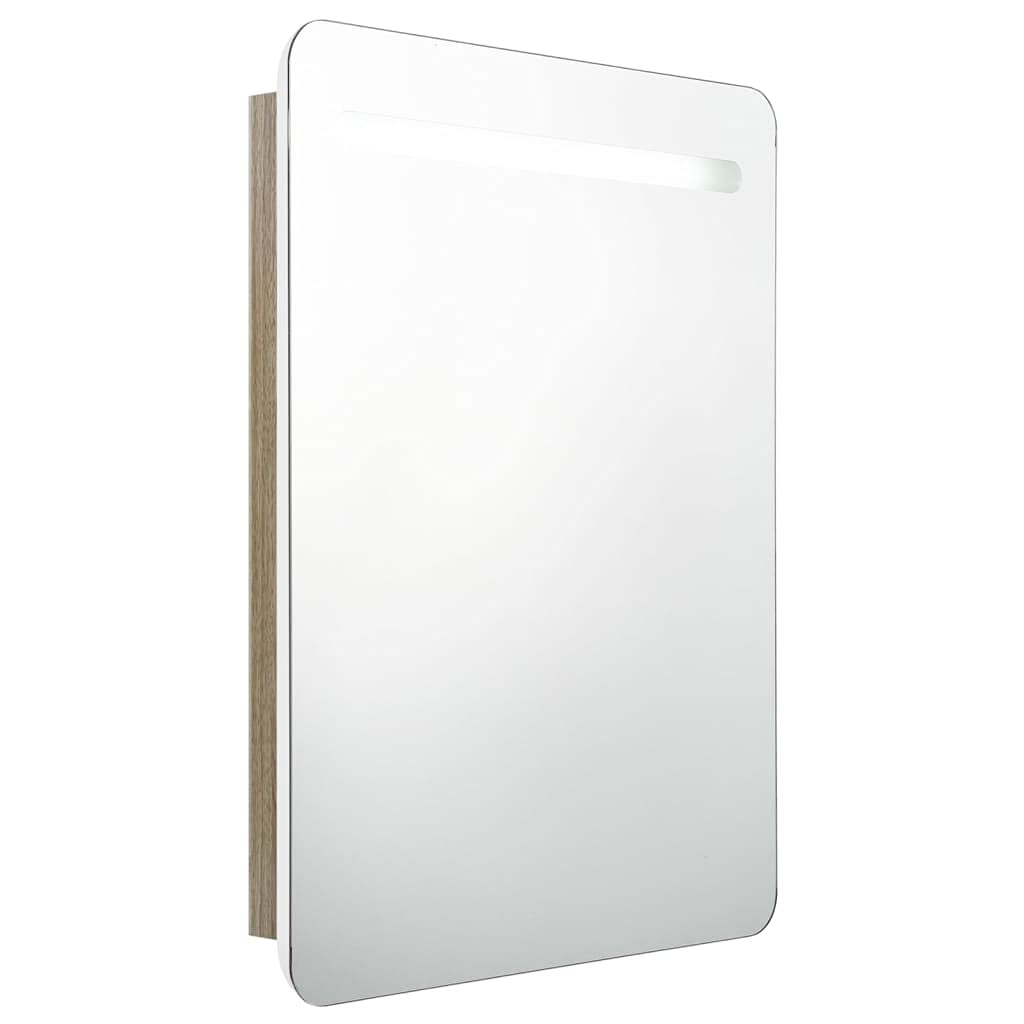 LED-Bad-Spiegelschrank Weiß und Eichen-Optik, 60x11x80 cm Wandschrank mit Beleuchtung, Badezimmerschrank für Kosmetik, Hautpflege und Rasur