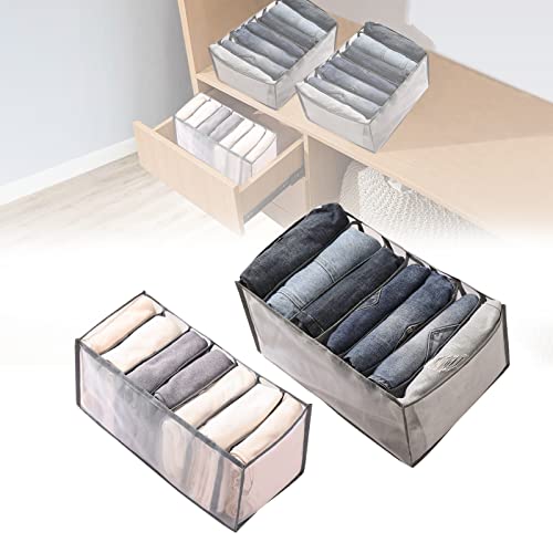 2 Pack Wardrobe Clothes Organizer, Jeans Leggings Compartment Storage Box Closet, 7 Grids Folding Clothes Drawer Mesh Separation Organizer, Transparent Divider For Stacking Pants Drawer (Gray)